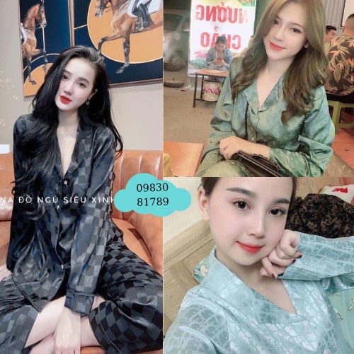 Bộ Pijama Lụa Gấm Cao Cấp Áo Tay Dài - Quần Dài