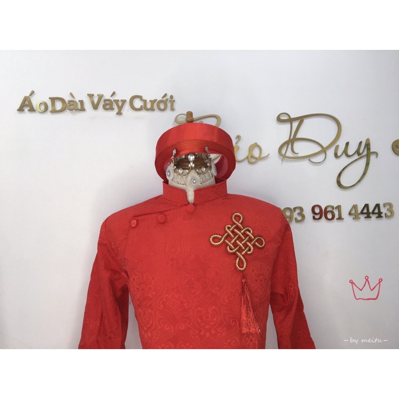 Áo dài nam hoa văn ngọc bội Tết form vest cao cấp đẹp