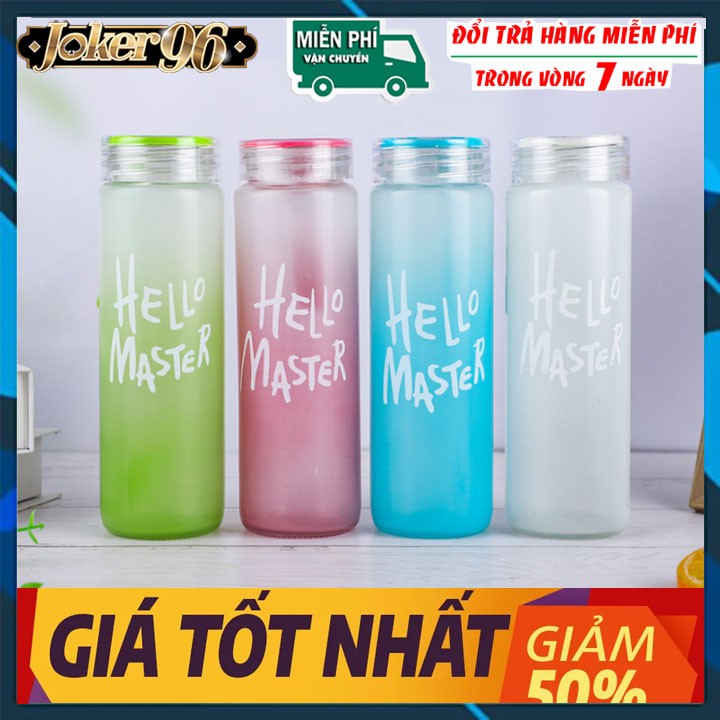 Bình nước Hello Master in nhám mờ chai thuỷ tinh hello master chai nước dễ thương 500ml