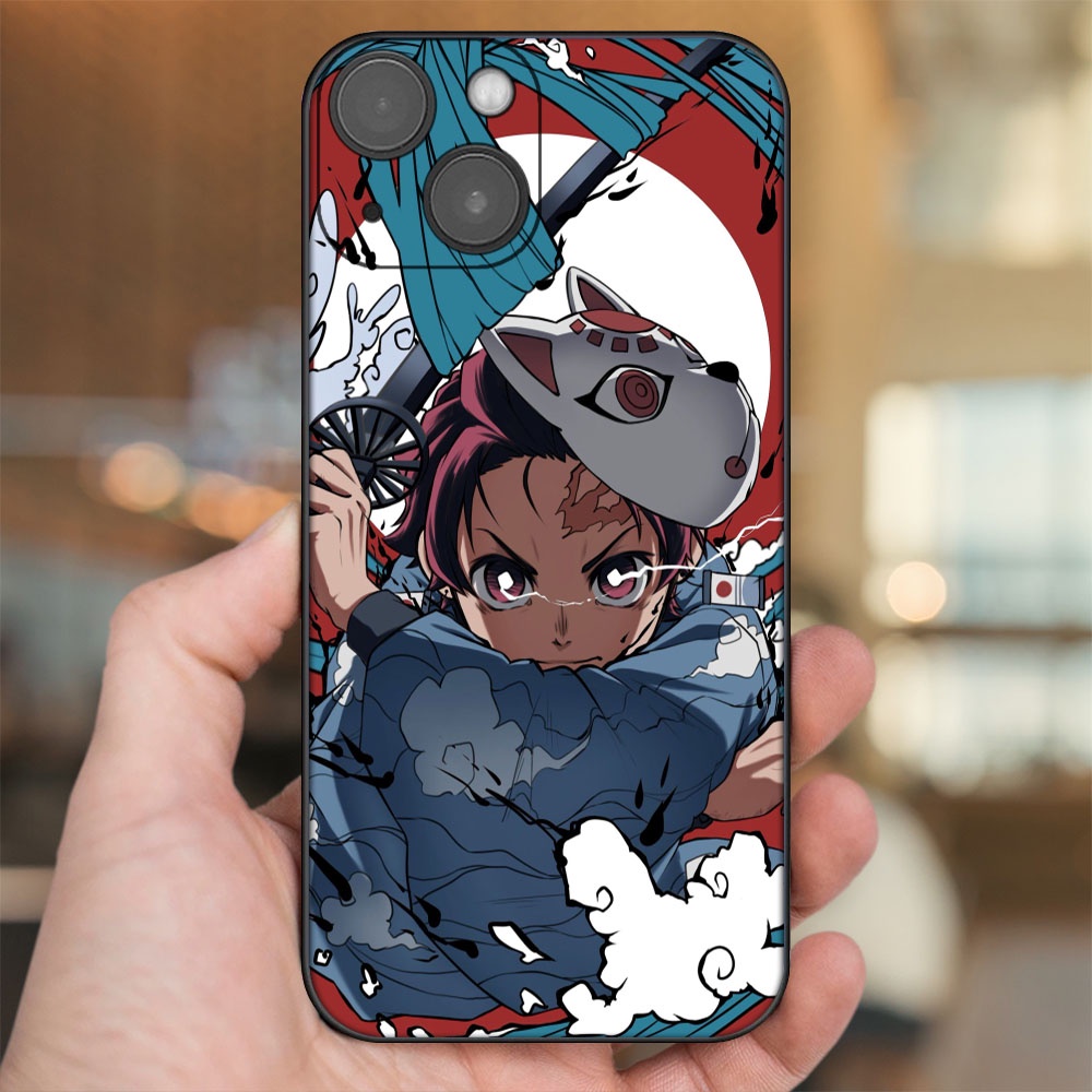 Ốp lưng iPhone 14 dẻo đen cạnh vuông in hình Tanjiro Kimetsu No Yaiba