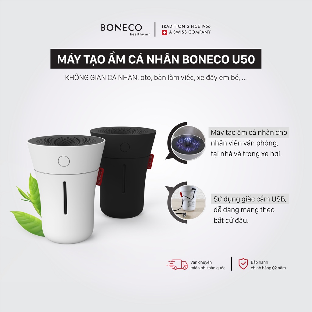 Máy Phun Sương Mini Tạo Ẩm BONECO U50 Sương Nano, Làm Mát, Đèn LED, Dùng Cho Xe Hơi, Xe Ô Tô/Xe Đẩy Em Bé/Bàn Làm Việc