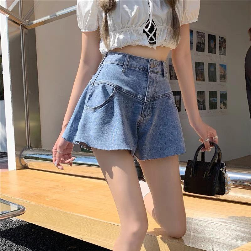 Quần Váy Jean PINKSTORE29, Dáng Ngắn Xòe Lưng Cao 2 Túi Q066