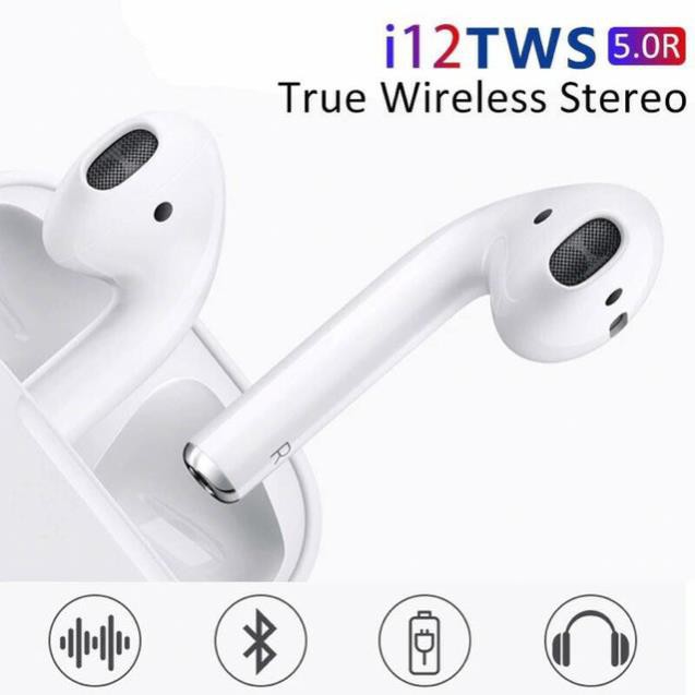 Tai Nghe Bluetooth 5.0 i12 TWS - Cảm Biến Vân Tay, Chất Âm Êm, Trong Trẻm Thời Lương Pin Tốt, Sang Trọng