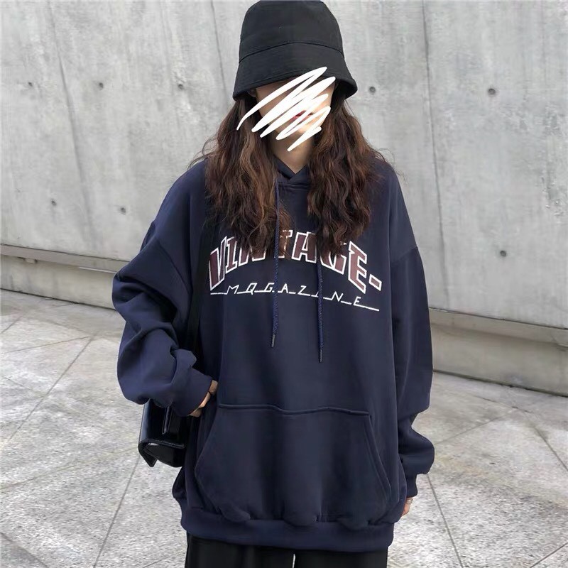 Áo nỉ hoodie có mũ  màu xanh đen mùa thu đông cô gái phong cách Hàn ulzzang cực xinh nhiều màu (ảnh thật cuối)