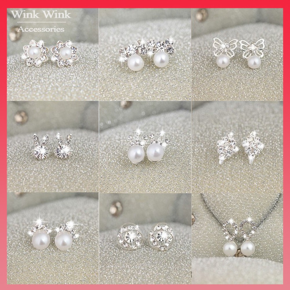 Bông tai đính đá ngọc trai nhân tạo| Mẫu khuyên tai đẹp 2021 - Trang sức Wink Wink Accessories