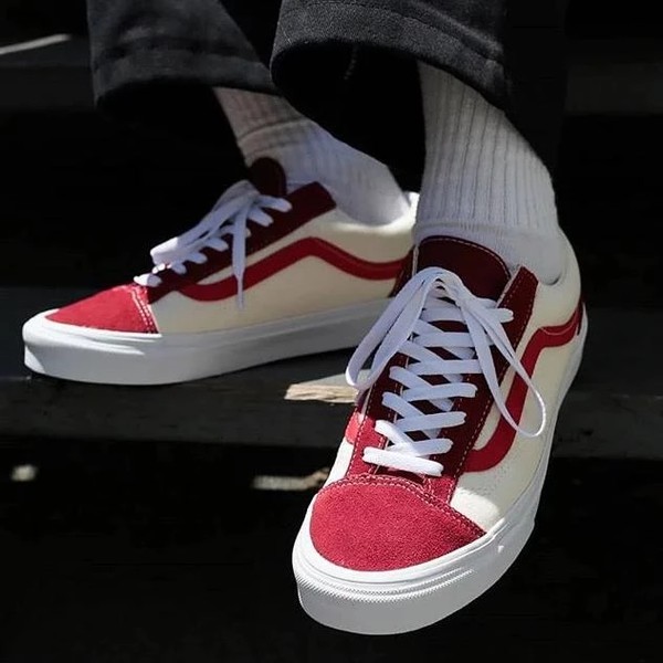 Giầy vans style  trắng đỏ 11 da thật lót trắng [freeship + box]