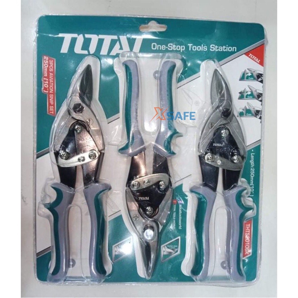 Bộ 3 kéo cắt tôn TOTAL THT520106K kéo cắt thạch cao, xương thạch cao, lưỡi dao hợp kim sắc bén, chống cong vênh rỉ sét