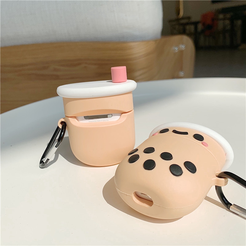 Lilyrose Store Cute Milk Tea cartoon Airpods Silicone Case For Apple Airpods 1/2 Headset Protective Cover