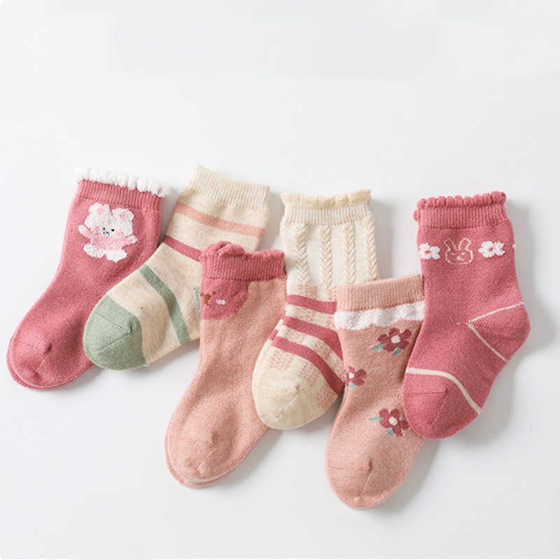 Set 3 đôi vớ len ấm áp KOKOROCARE YSZ-30 in họa tiết hoạt hình dễ thương thời trang thu đông cho bé gái 0-3 tuổi S/ M/ L