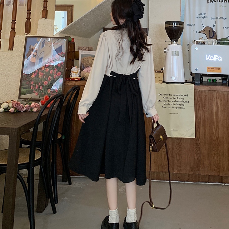 Đầm midi SUXI chữ A hai mảnh tay dài dáng ôm phong cách cổ điển dành cho nữ
