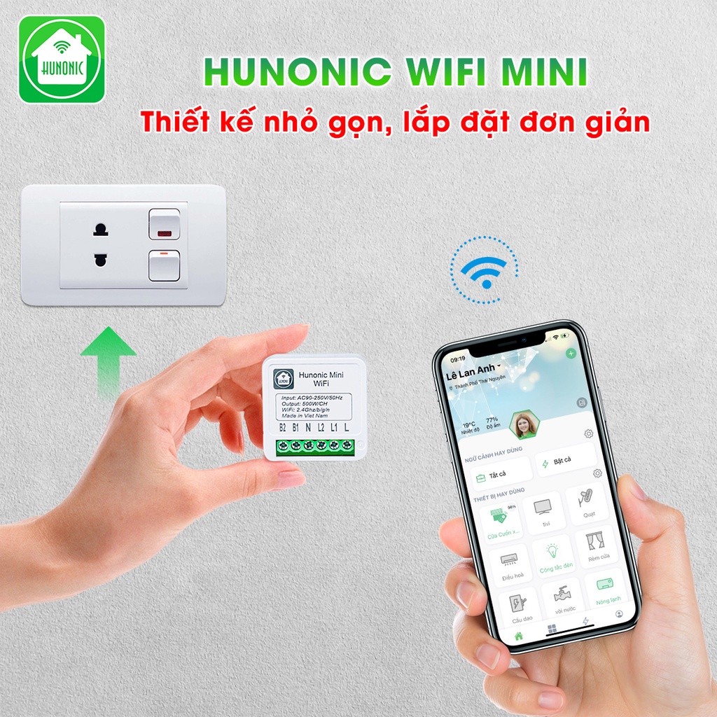 Công tắc thông minh Hunonic Wifi Mini - Hàng Chính hãng