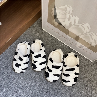 Dép Bông Đi Trong Nhà Ấm Áp Hình Bò Sữa Màu Trắng Đen Dễ Thương