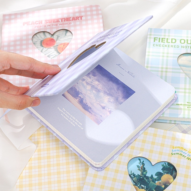 Sổ Tay Vuông Sổ Tay Bullet Journal Ruột Caro Bìa Cứng Cutout Hình Trái Tim Xinh Xắn Mẫu Mới 2022