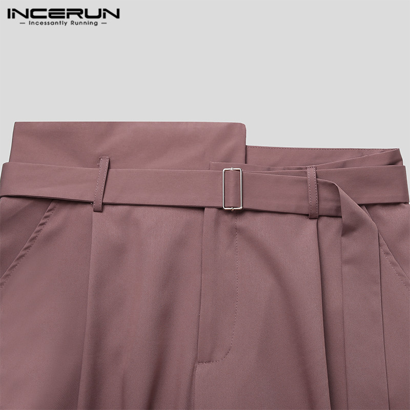 INCERUN Quần Dài Nam Lưng Cao Ống Rộng Màu Trơn Thời Trang