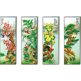 Tranh đính đá 5D , tranh tứ quý tùng trúc cúc đào tự đính đá toàn bộ