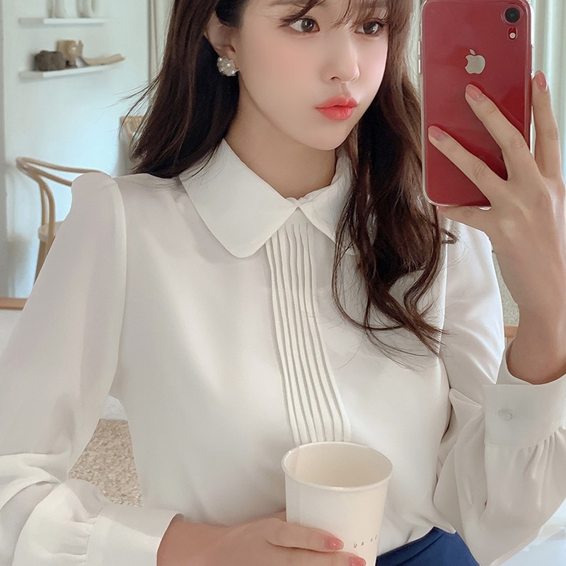 Áo sơ mi nữ trắng dài tay xếp ly Chunxuu thời trang công sở chất Lụa Hàn cao cấp - SP27