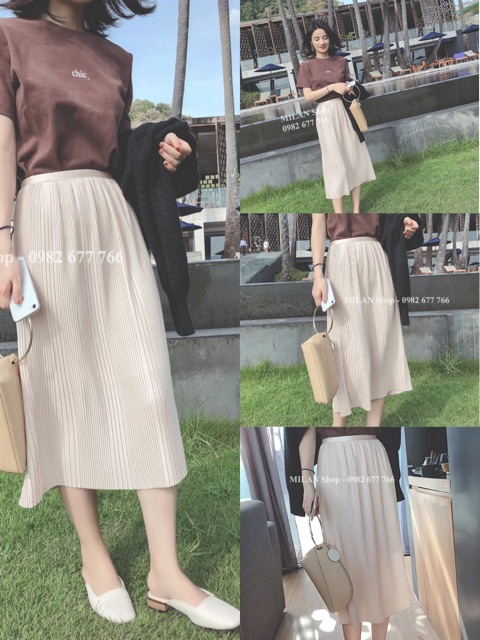 Chân váy xếp li dáng dài style Hàn | BigBuy360 - bigbuy360.vn