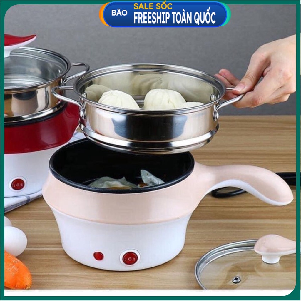 FREE SHIP Nồi Lẩu Điện Đa Năng Kèm Giá Hấp Có Tay Cầm Tiện Dụng 18cm, Nồi Lẩu Hấp Mini 2 Tầng Cao Cấp .