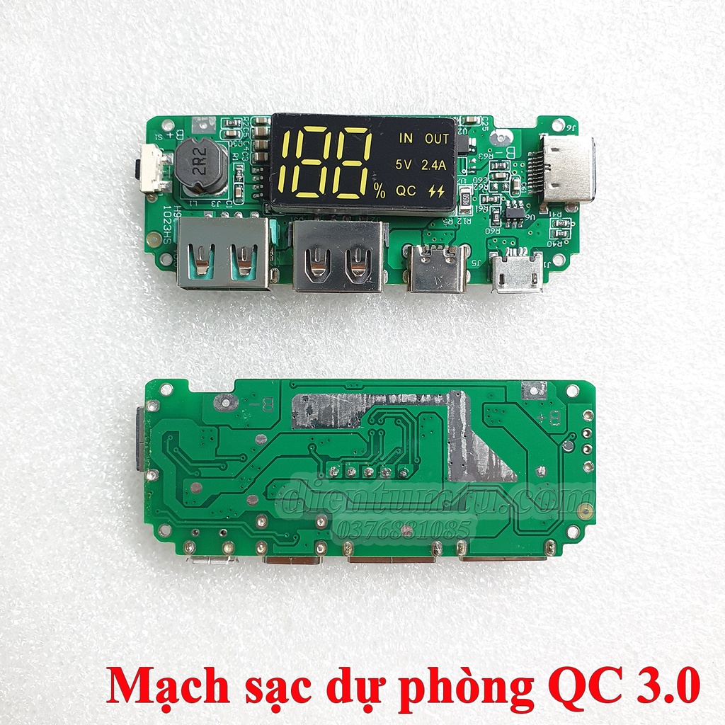Mạch sạc dự phòng QC 3.0  - Mạch DIY chế sạc dự phòng từ pin 1S Li-ion - 18650  - Có LCD hiển thị, type-c, 5V2A