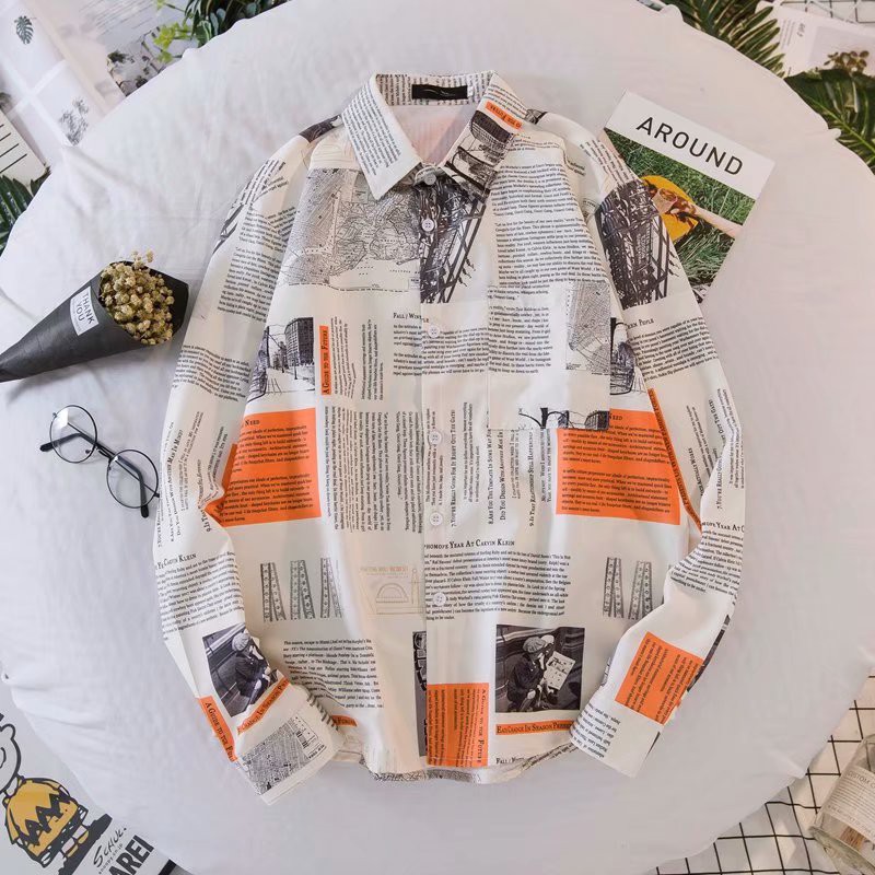 Áo Sơ Mi Tay Dài In Họa Tiết Tờ Báo Độc Đáo Cho Nam Nữ | BigBuy360 - bigbuy360.vn