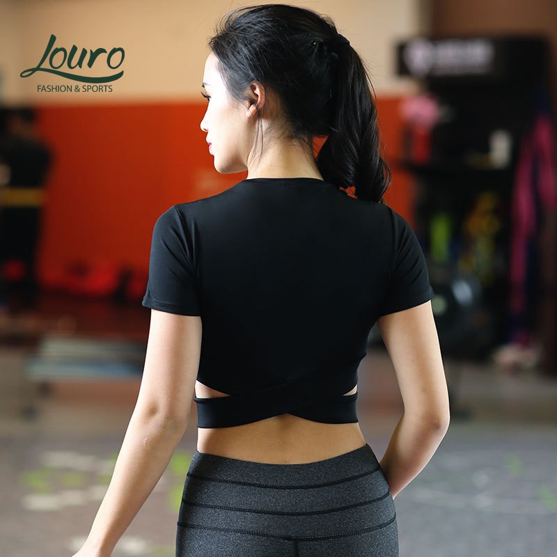 Áo croptop body dây chéo Louro, kiểu áo dùng tập tập gym nữ , yoga, zumba, chất liệu co giãn, thoáng mát - LA59