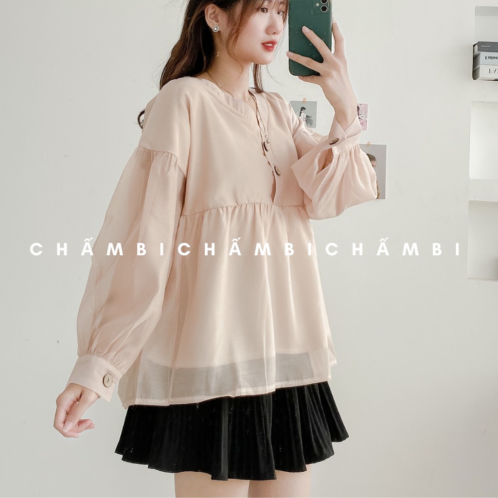 Áo Babydoll Voan Tơ 2 Lớp Tay Bồng Cúc Ngực - A.060 | BigBuy360 - bigbuy360.vn