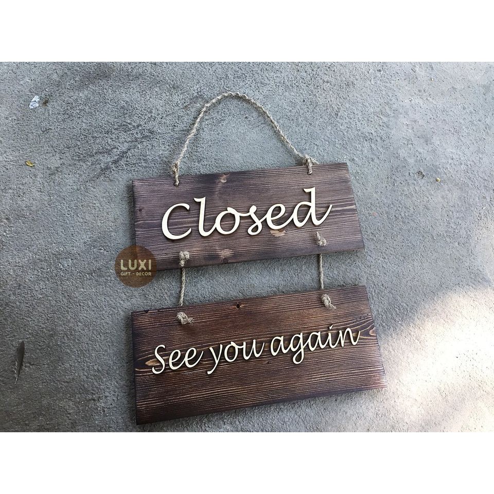 Combo 2 bảng gỗ Open/ Closed kèm theo giờ, dây treo độc đáo -  XƯỞNG LUXI DECOR