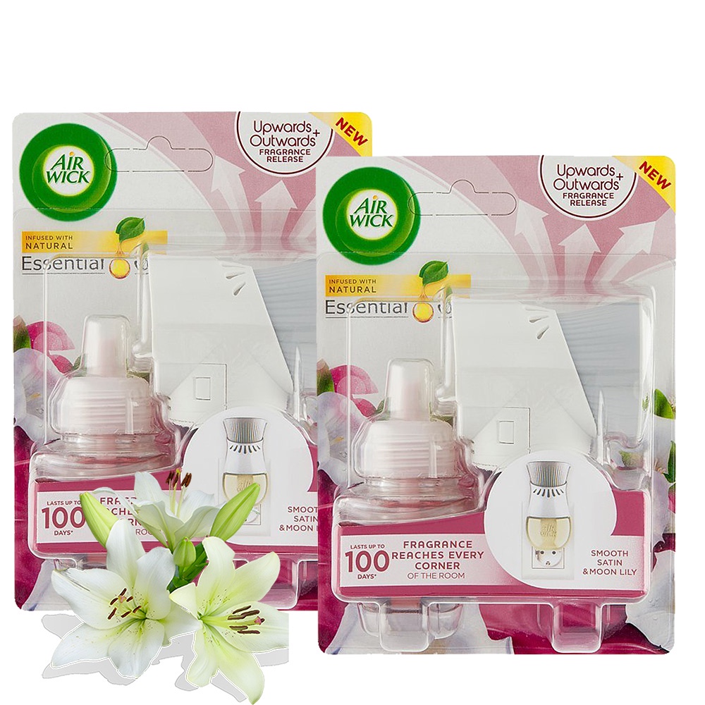 Combo 2 bộ cắm điện khuếch tán tinh dầu thơm phòng Air Wick Smooth Satin & Moon Lily 19ml - HƯƠNG HOA LY