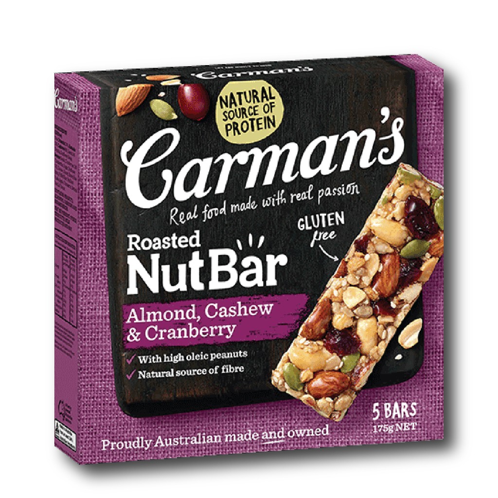 Thanh Hạt Carman's Nut Bar Hạnh Nhân, Hạt Điều, Nam Việt Quất - 175g