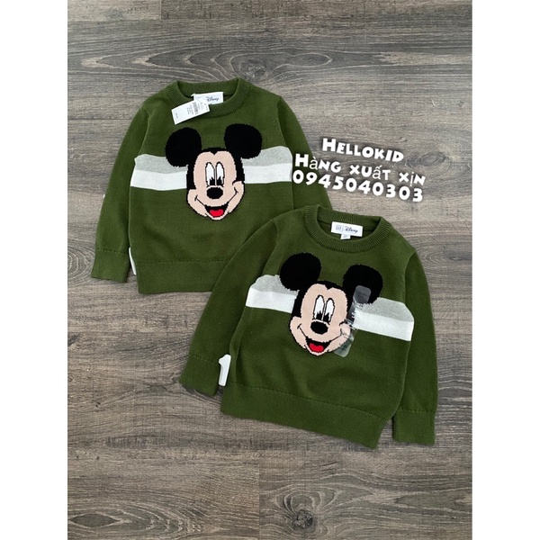 Áo len Mickey xanh kẻ cho bé