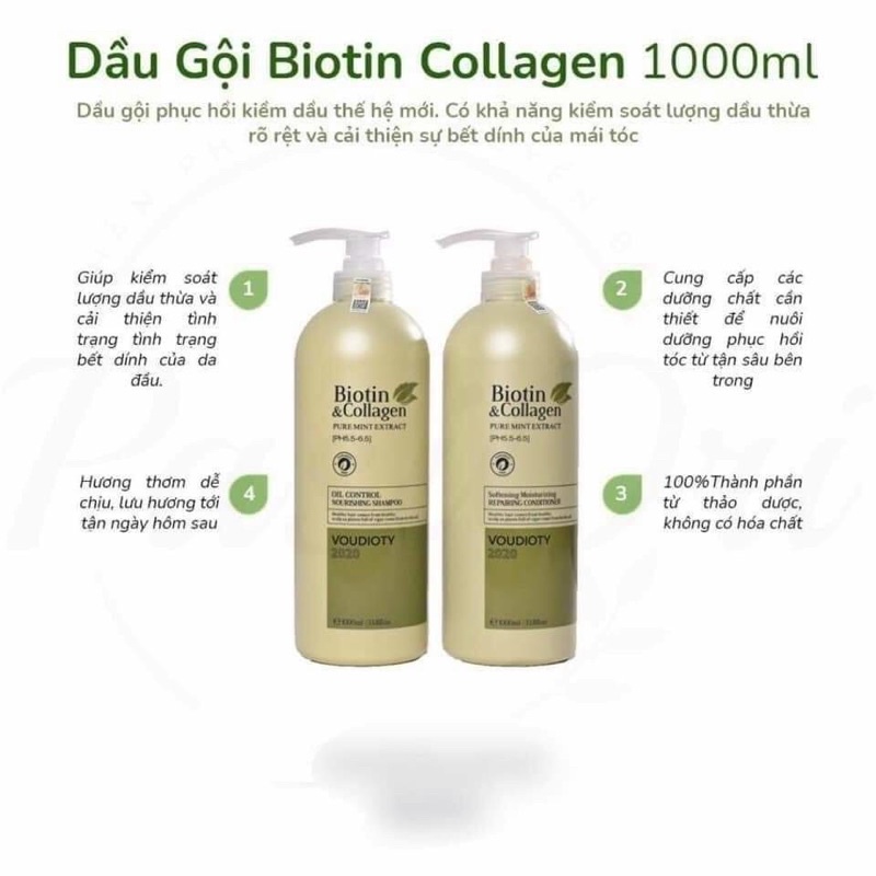 Gội xả BIOTIN COLLAGEN pasiori 1000ml cam kết chuẩn công ty 100%