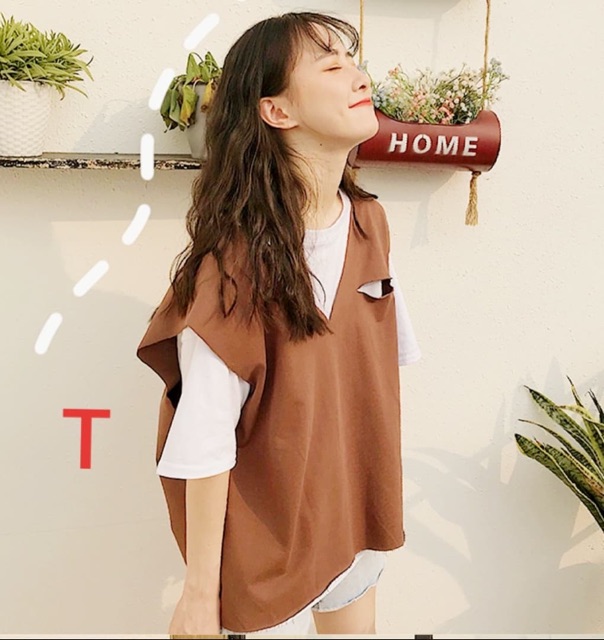 Sét áo trắng trơn kèm gile cổ tim TTK977