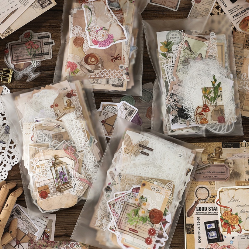 Bộ 130 món sticker giấy nền giấy note làm vintage journal