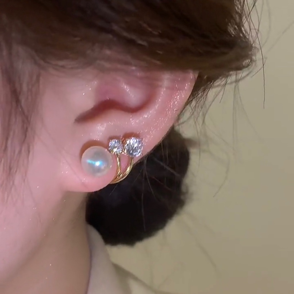 2022 Khuyên Tai Bạc Đính Ngọc Trai Ji Hình Nàng Tiên Cá Hai Cách Mang