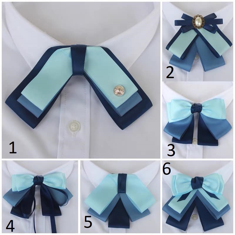 set Nơ cổ áo xanh dương nhiều lớp các loại - phụ kiện đồng phục công sở - phụ kiện áo sơ mi đẹp
