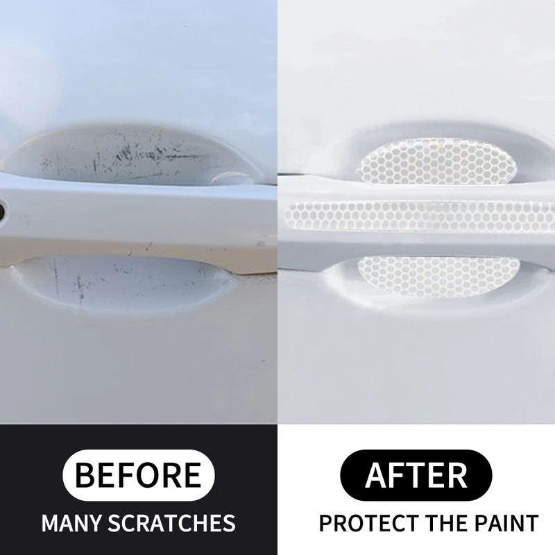 Set 4 Miếng Dán PVC Phản Quang Chống Trầy Chống Trầy Bảo Vệ Tay Nắm Cửa Xe Hơi