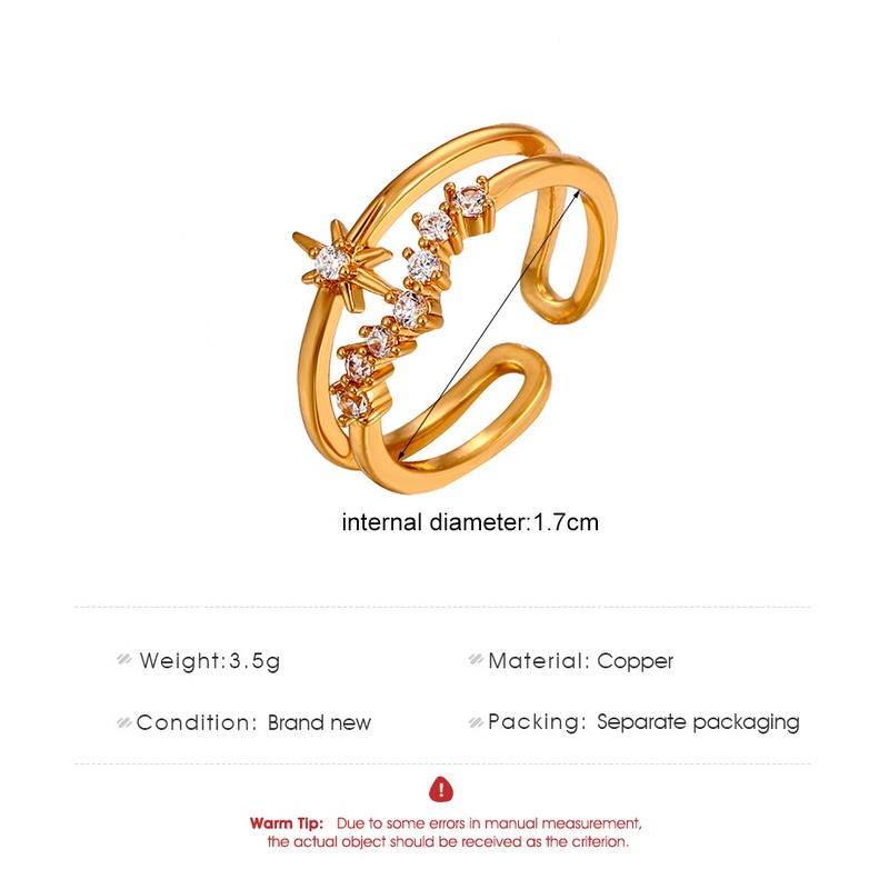 Nhẫn Hở Hai Lớp Hình Ngôi Sao Đính Đá Zircon Phong Cách Hàn Quốc