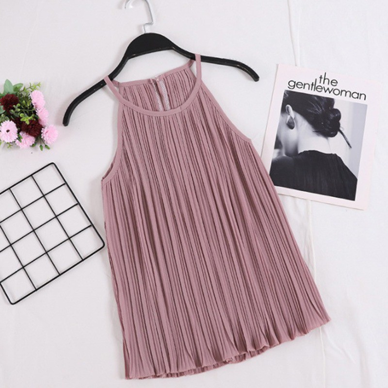 Women Chic Fashion Halter Sling Tops Wrinkle Tank Tops Cami