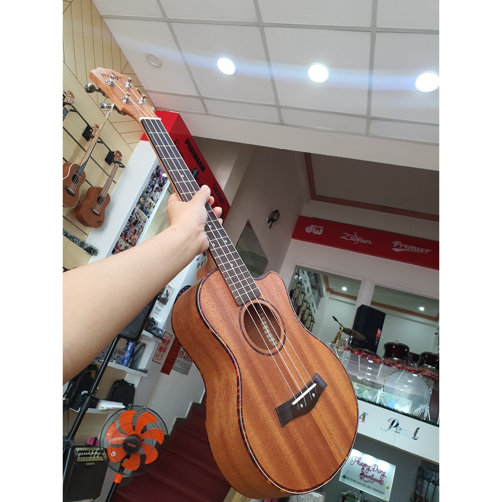 Đàn Ukulele Gỗ dáng khuyết chính hãng Music size Tenor - Viền Khảm