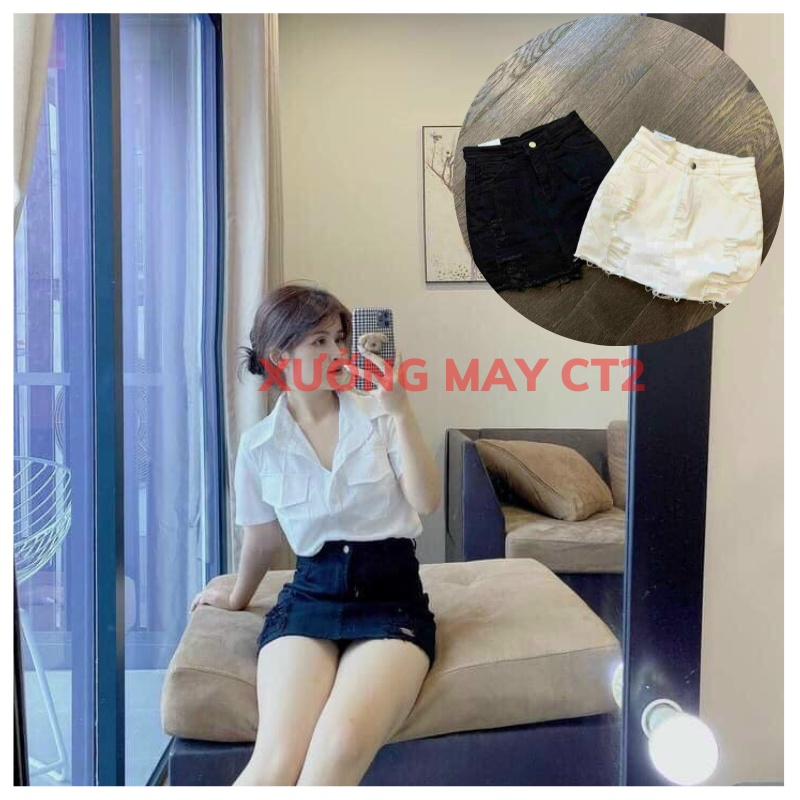 Chân váy rách nhẹ dáng chữ A, váy jeans lưng cao túi hộp phong cách trẻ trung năng dộng phong cách ULZZANG XƯỞNG MAY TC2
