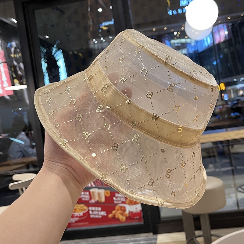 Nón Tai Bèo Phối Lưới Mỏng Thoáng Khí In Chữ Màu Vàng Kim Phong Cách Nhật Bản Thời Trang Mùa Hè Cho Nữ