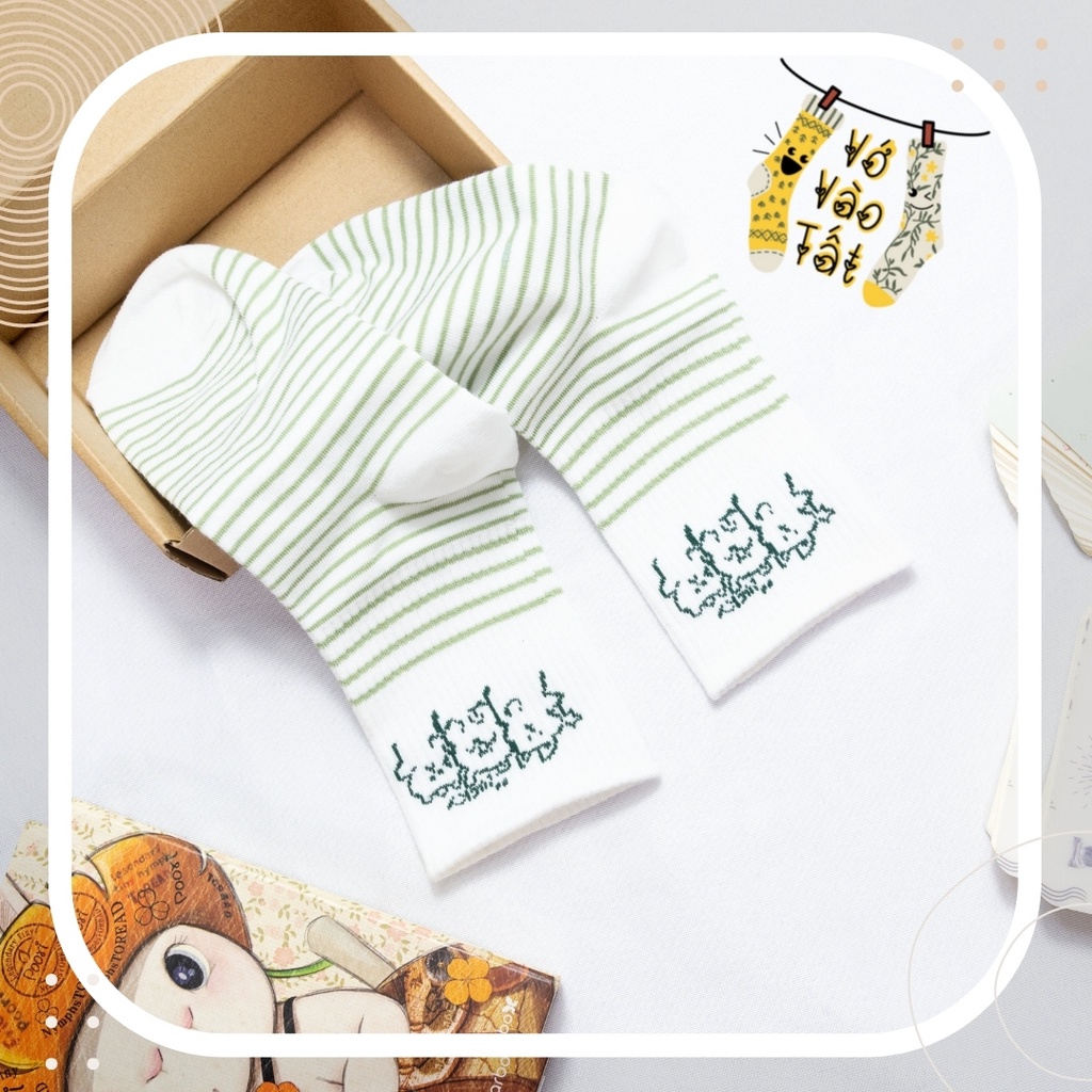 TẤT VỚ CỔ CAO NỮ HÌNH GẤU XANH LÁ