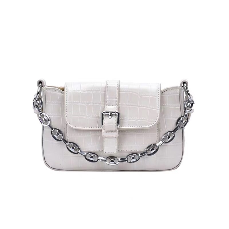 Túi xách kẹp nách phối xích form chất đẹp vân sần cá tính màu xanh dương, trắng, đen, nâu