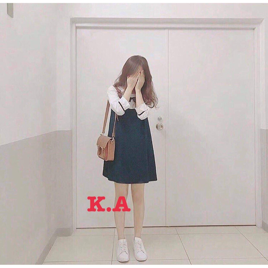 Váy phối sơ mi nơ cổ dễ thương KAN2412 | BigBuy360 - bigbuy360.vn