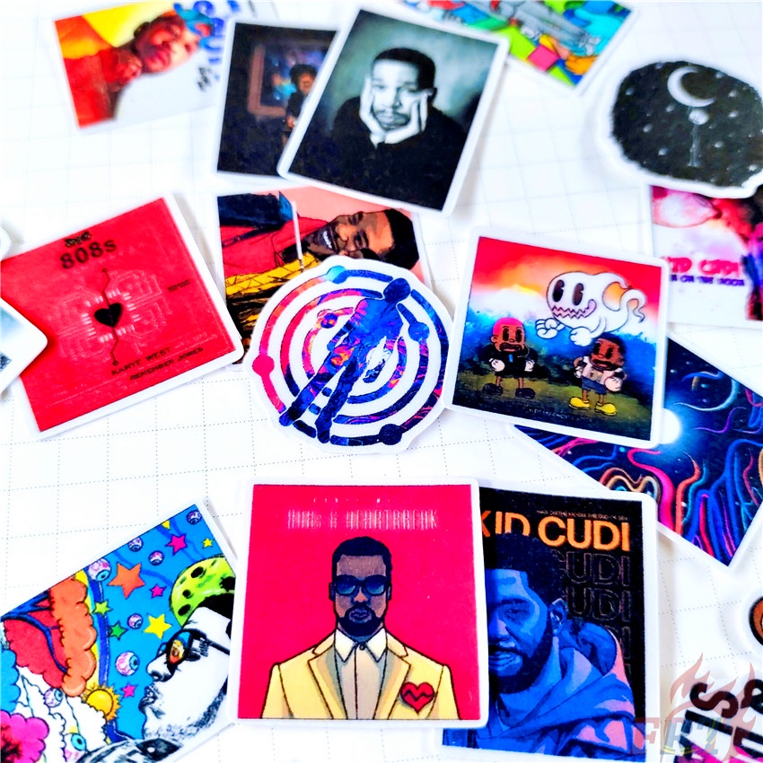 ★★★ Sticker Dán Mini Cudi &amp; Kanye West Q-1 ★★★ 48 Miếng Dán Decal Thời Trang Trang Trí Album