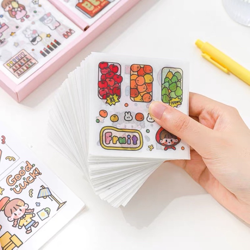 Sticker hộp 100 tấm cute Hello Customer - Tặng Hình Xăm Dán