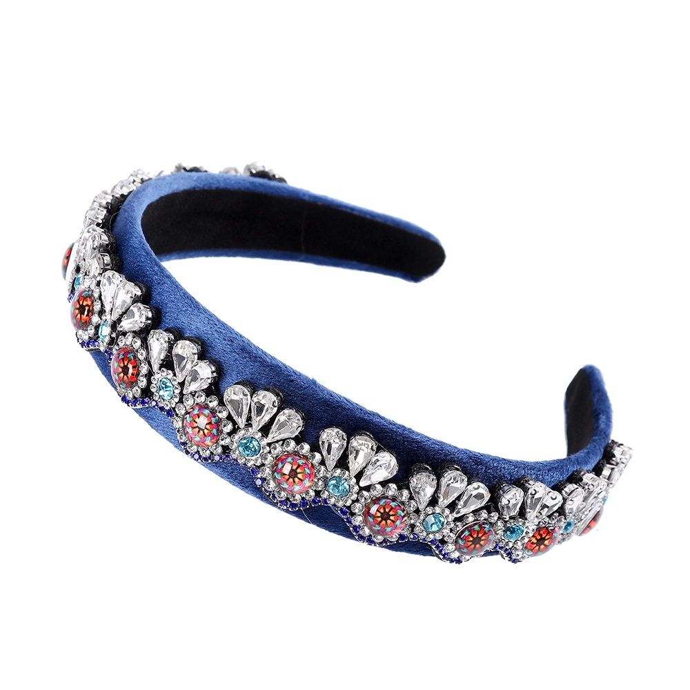 Retro Crystal Diamond Velvet Headband Woman Fashion Rhinestone Wide-brim Hair Band Crown Headdress