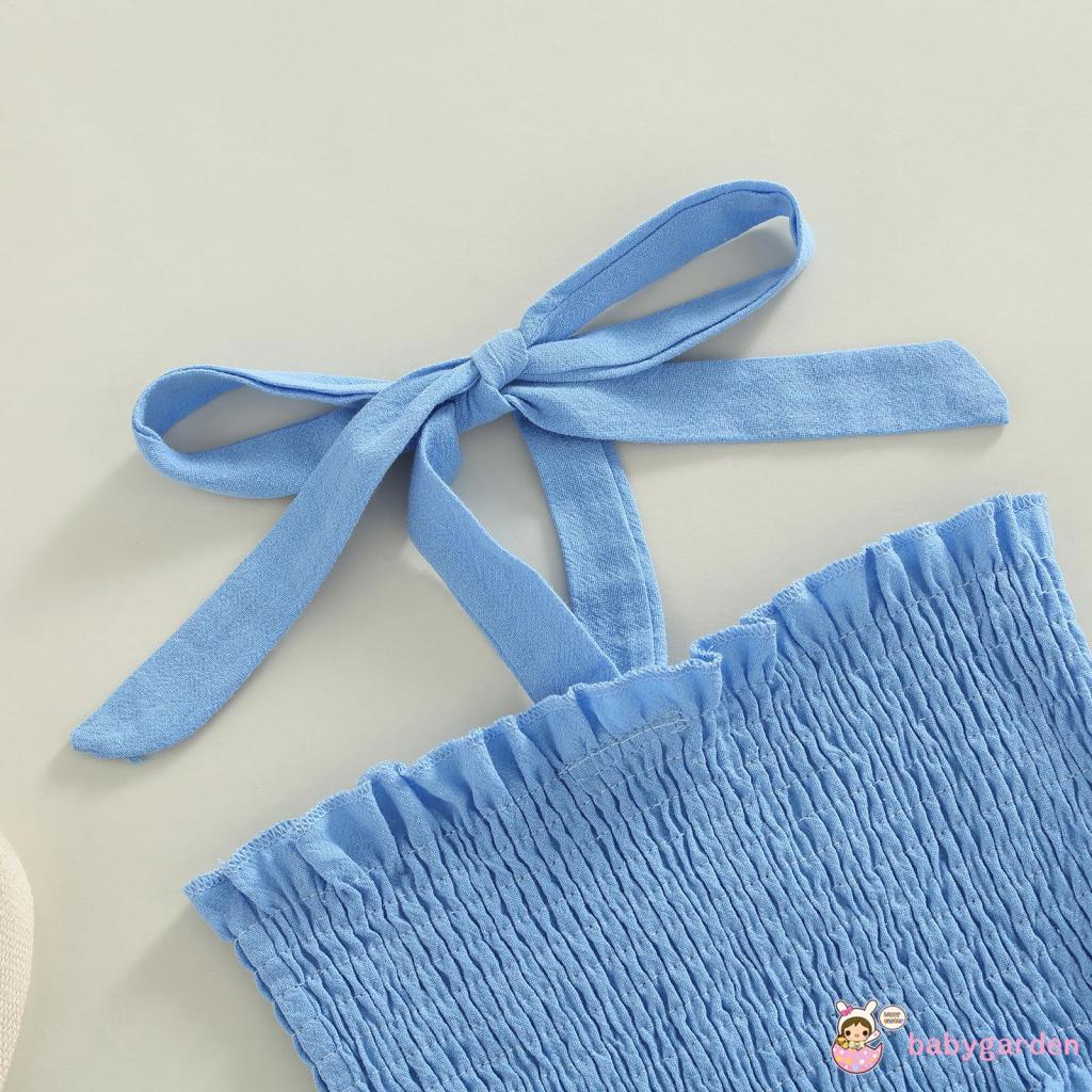 Bộ Áo Hai Dây + Quần Short Màu Trơn Thời Trang Mùa Hè Cho Bé Gái 2-7 Tuổi