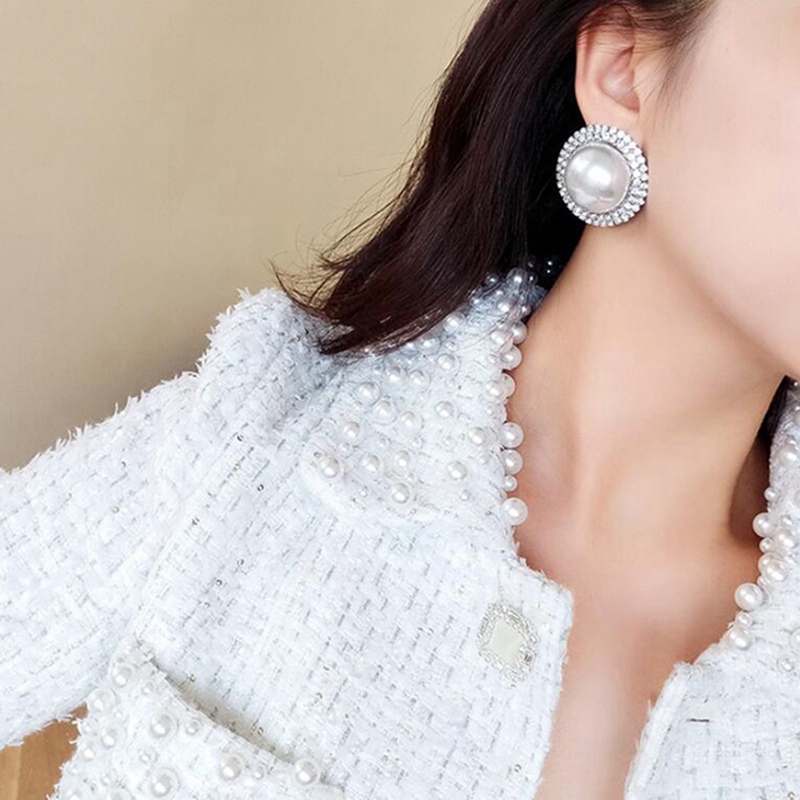 Bông tai đính đá và ngọc trai nhân tạo phong cách sang trọng cho nữ