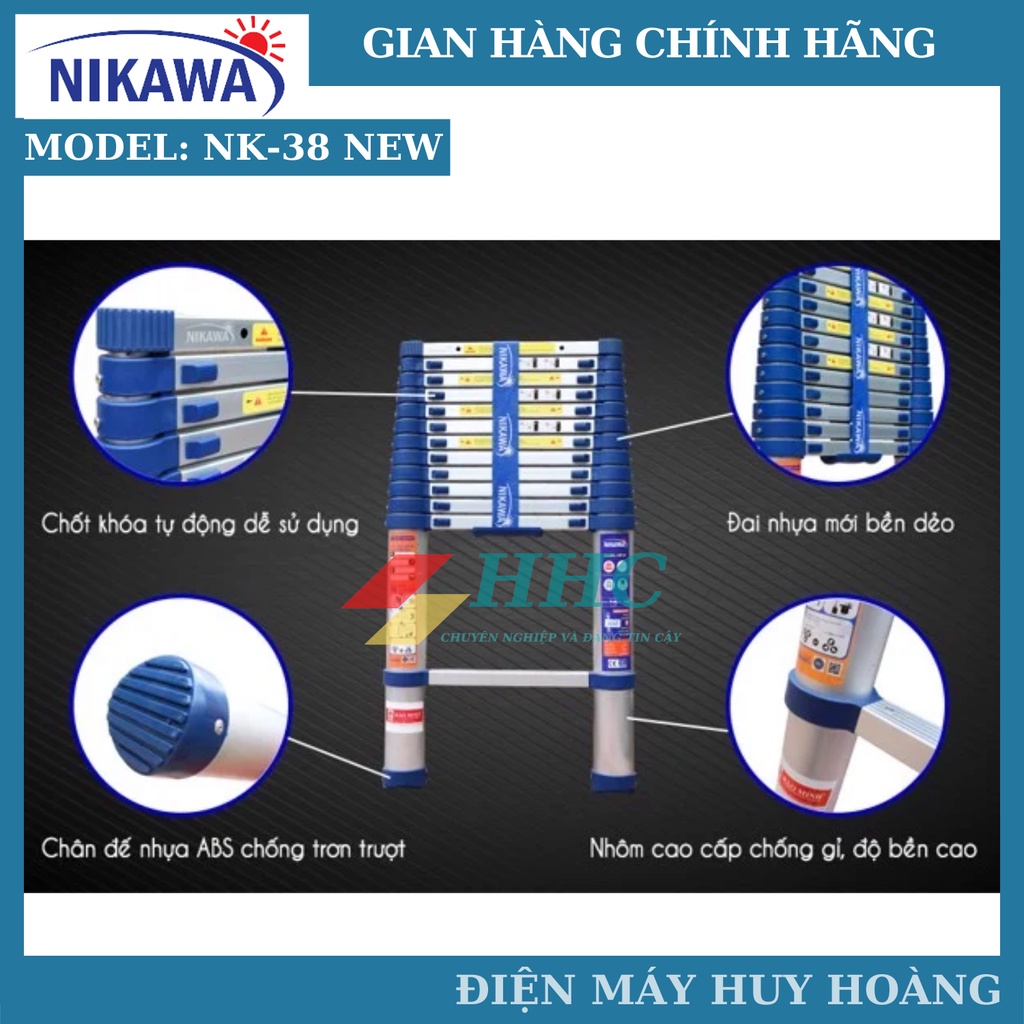 Thang nhôm rút đơn siêu bền Nikawa NK-38 New. NK-38 Pro